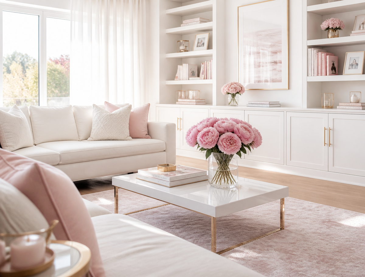 Elegant, clean and organized living room interior representing Simone Cleaning's residential cleaning service